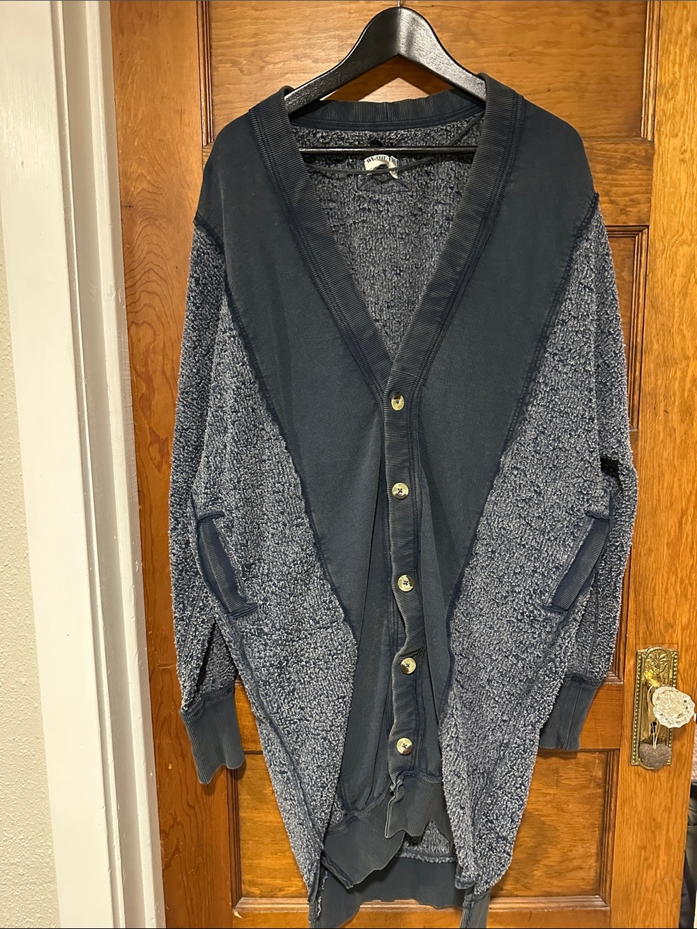 Free People Blue Sweatshirt ‘Trench’ / Button Long Cardigan Sweater